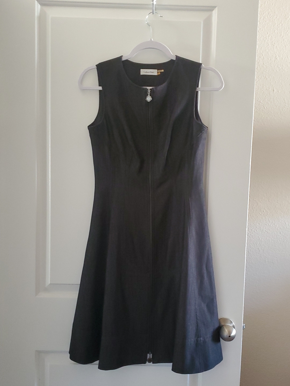 Calvin Klein Dark Jean Sleeveless Full Zip-Front A-Line Dress Sz Sm